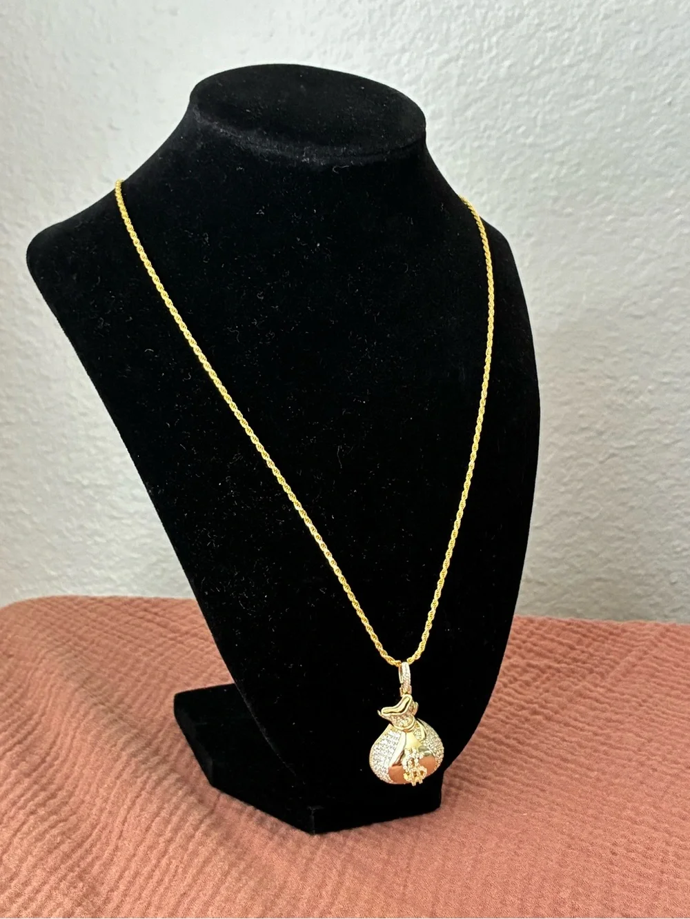 925 Sterling Silver money Pendant with Gold Tone Rope Chain